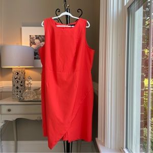 ELOQUII Faux Wrap Sheath Dress Size 24 Orange Sleeveless Asymmetrical Hem